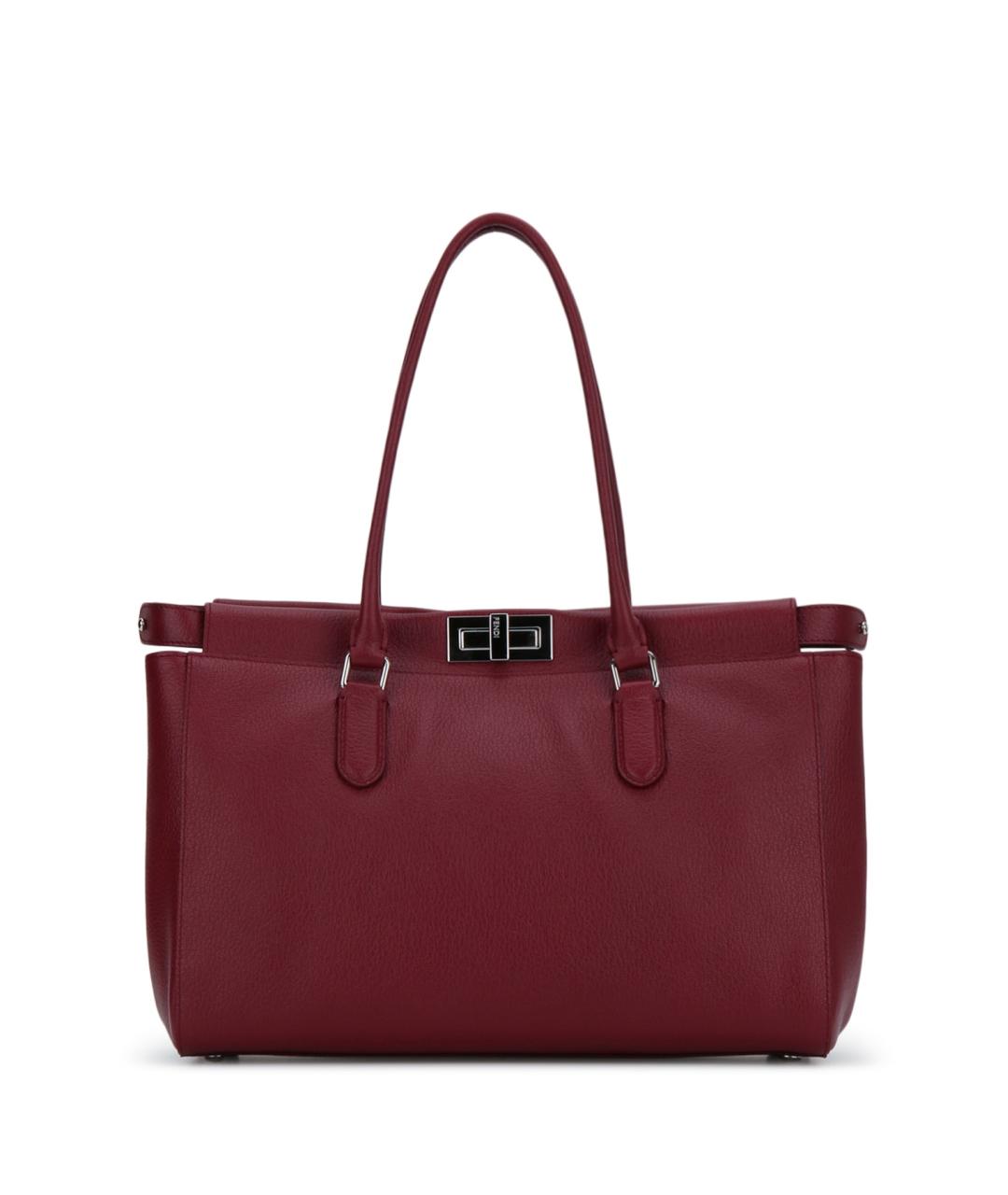 FENDI Бордовая кожаная сумка тоут, фото 3