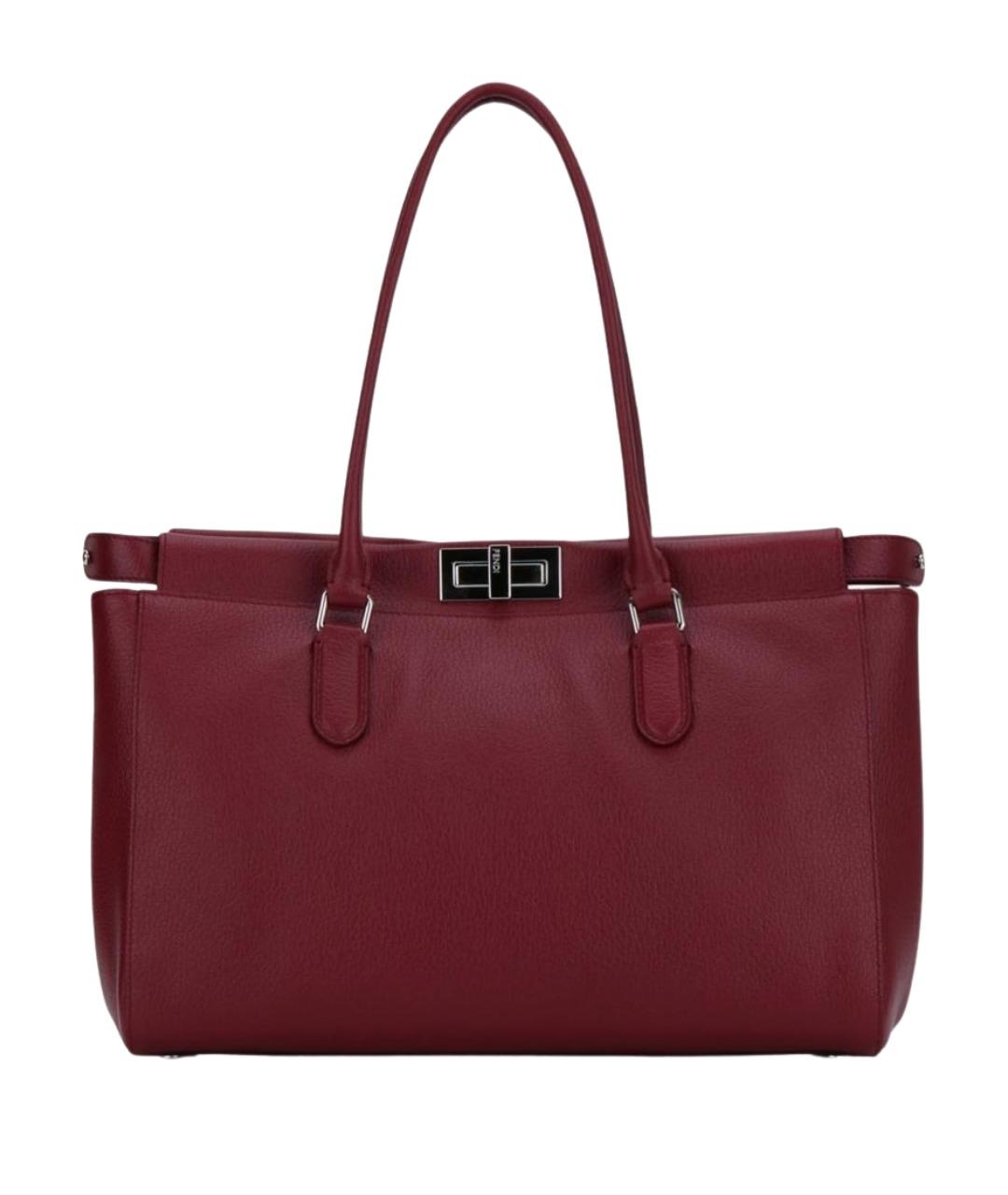 FENDI Бордовая кожаная сумка тоут, фото 1