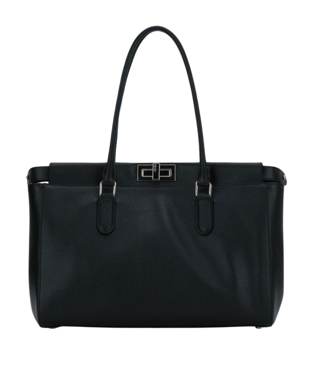 FENDI Черная кожаная сумка тоут, фото 1