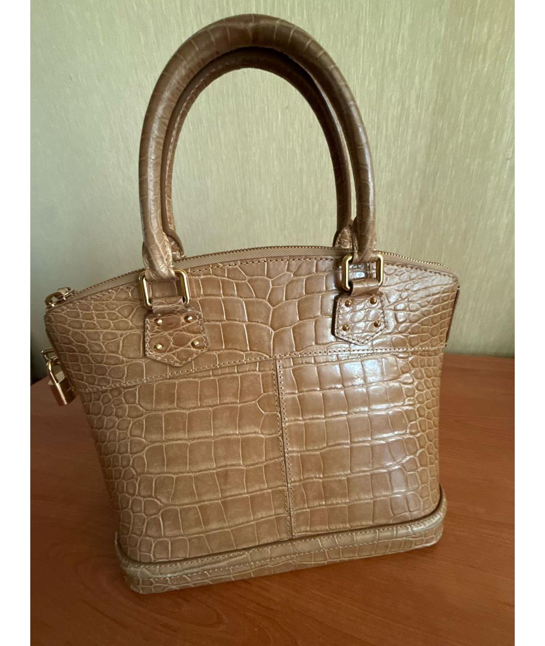 LOUIS VUITTON Бежевая сумка с короткими ручками из кожи крокодила, фото 3