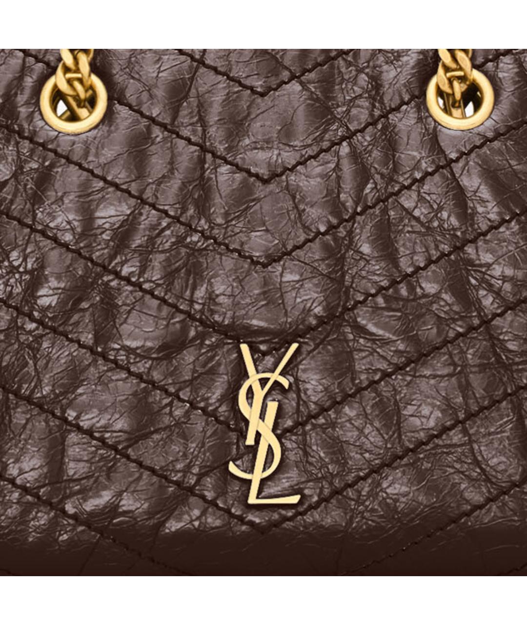 SAINT LAURENT Коричневая кожаная сумка тоут, фото 4