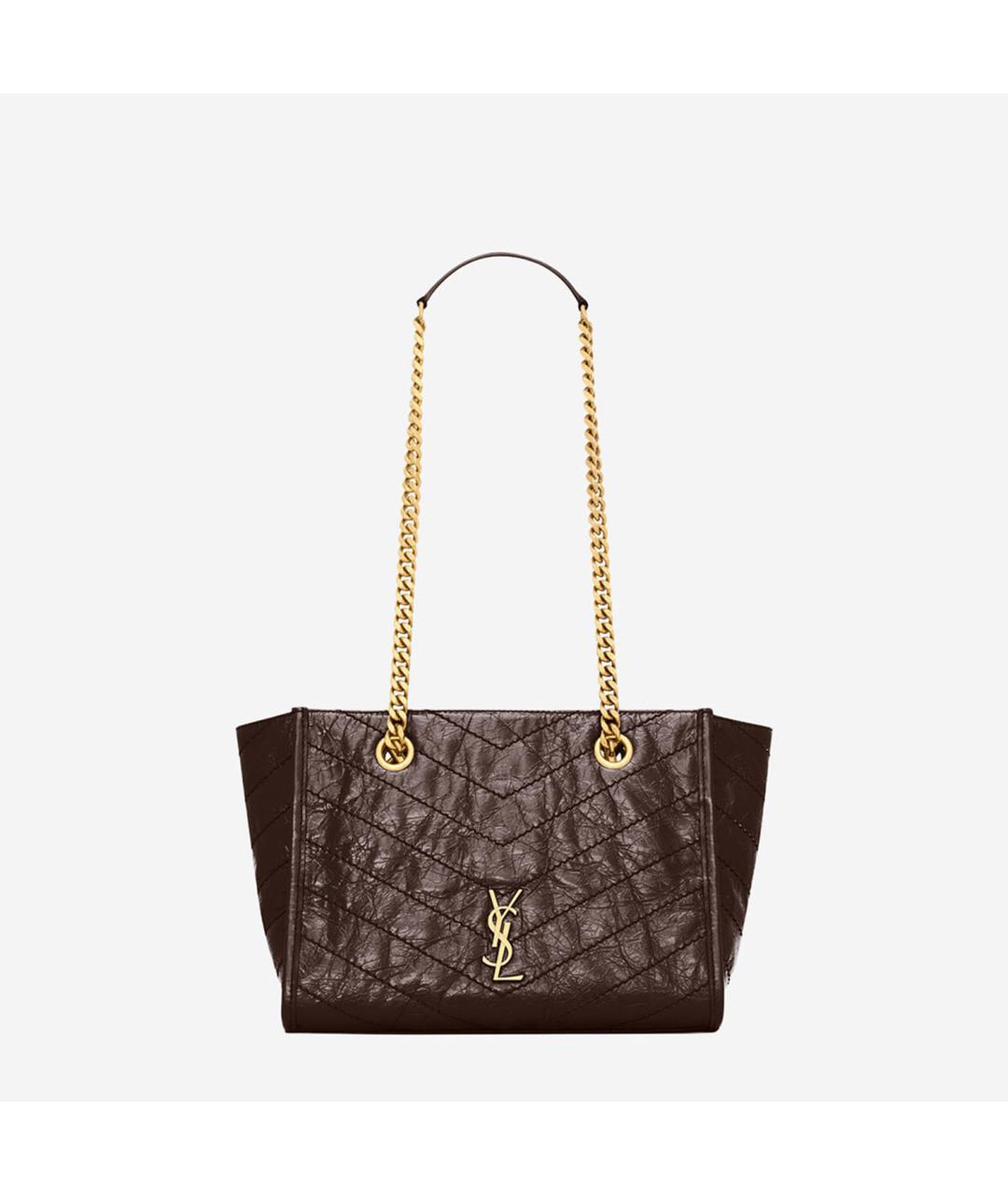 SAINT LAURENT Коричневая кожаная сумка тоут, фото 5