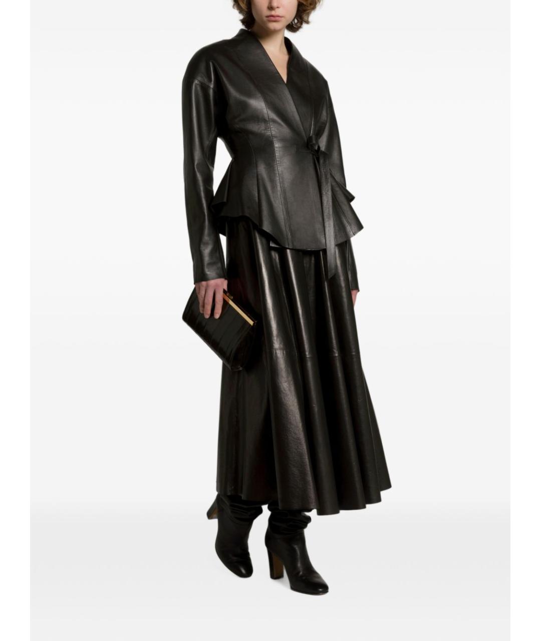 ALBERTA FERRETTI Черная кожаная юбка миди, фото 3