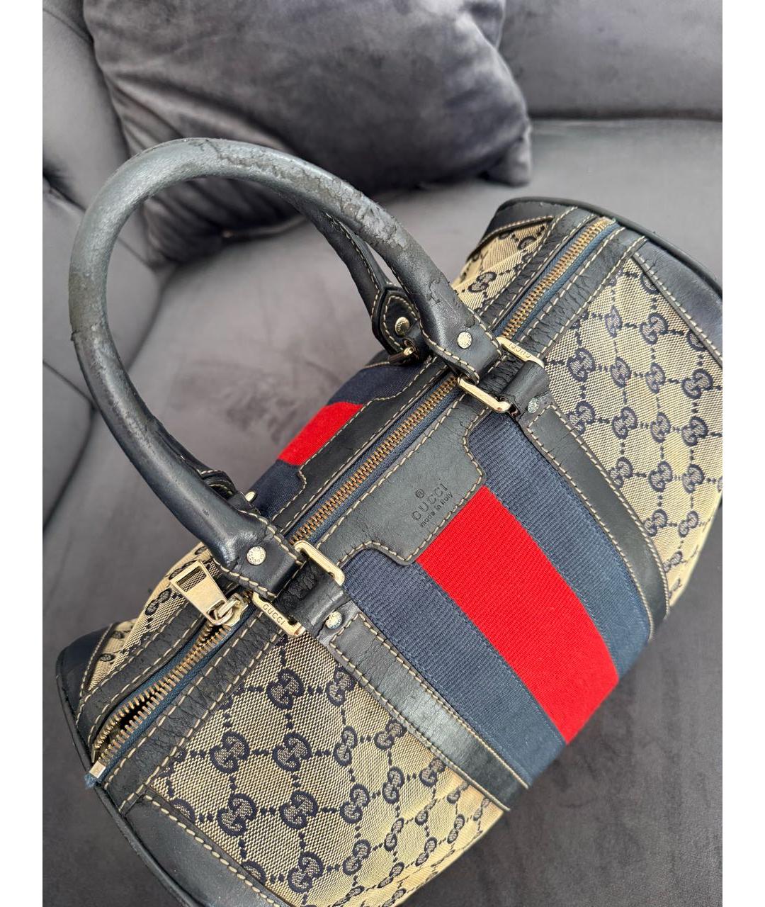 GUCCI Серая сумка с короткими ручками из канвы, фото 5