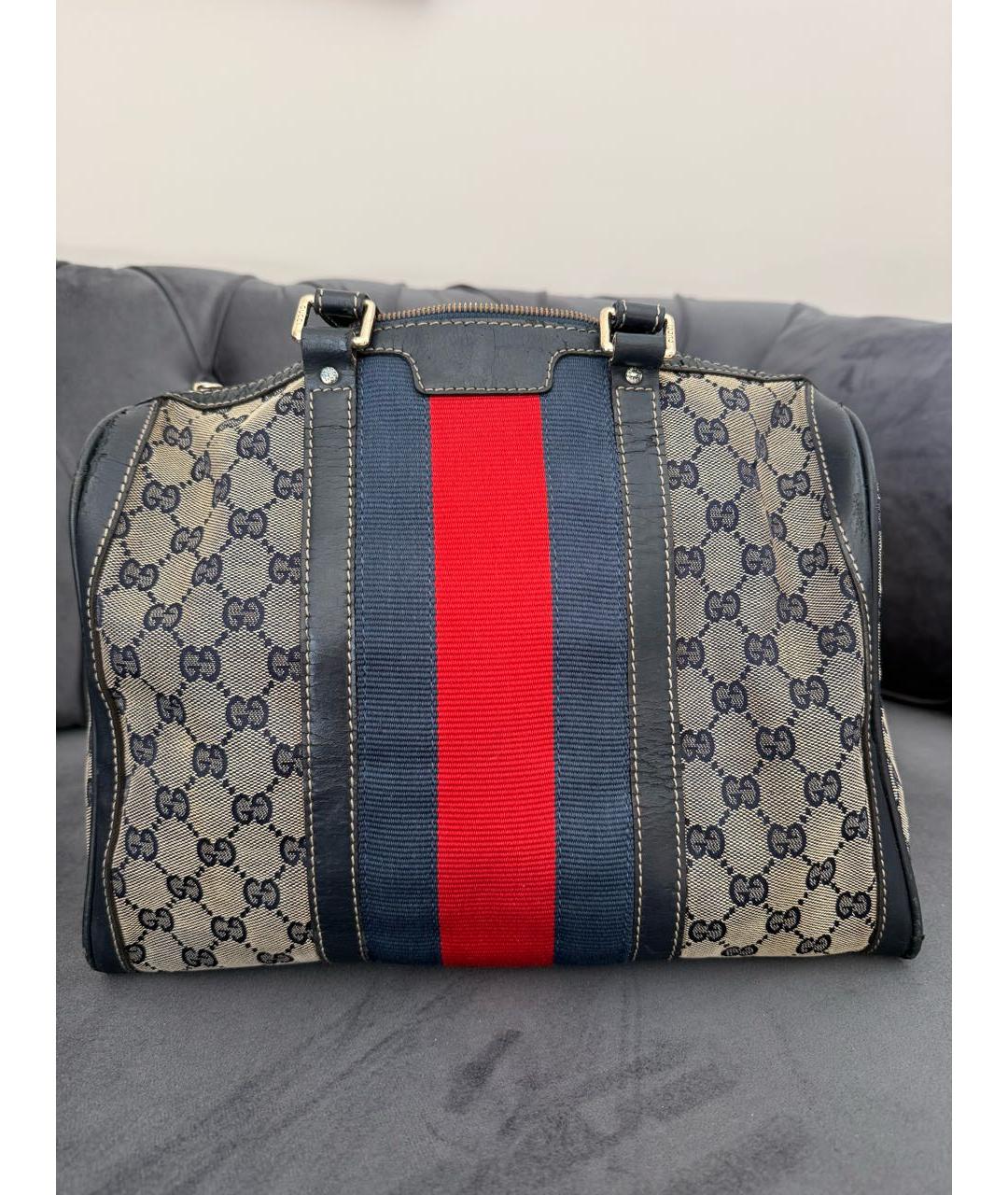 GUCCI Серая сумка с короткими ручками из канвы, фото 3