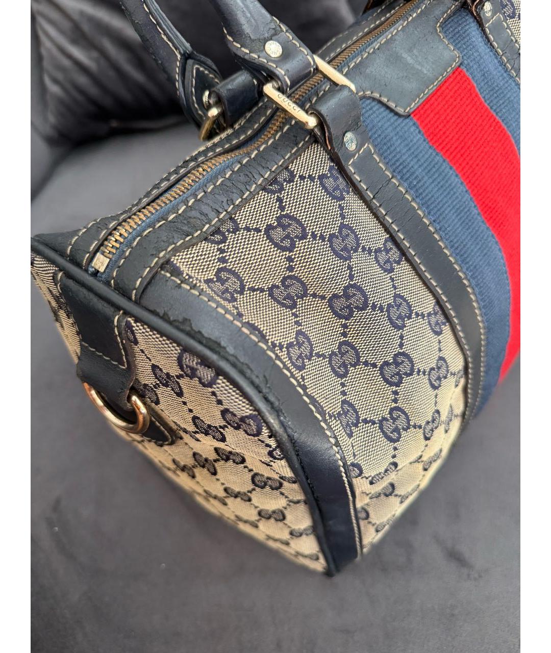 GUCCI Серая сумка с короткими ручками из канвы, фото 8