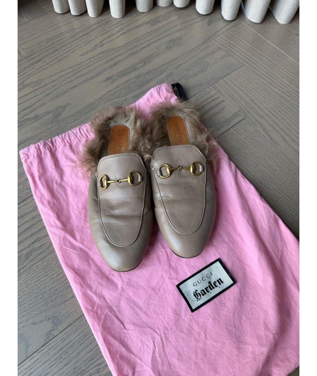 GUCCI Бежевые кожаные мюли, фото 2