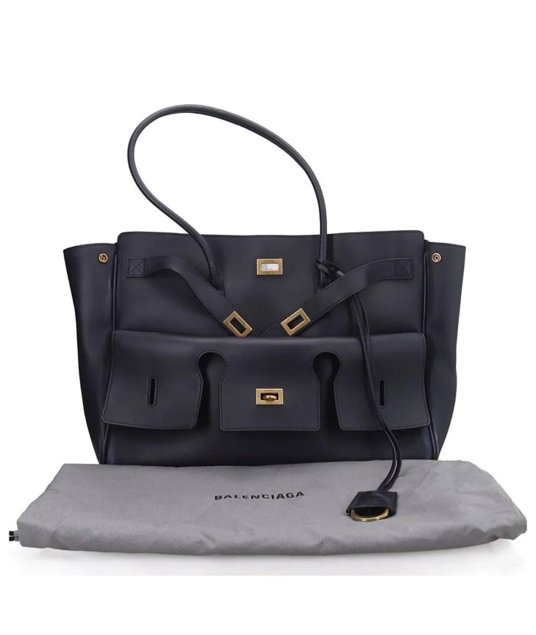 BALENCIAGA Черная кожаная сумка тоут, фото 3