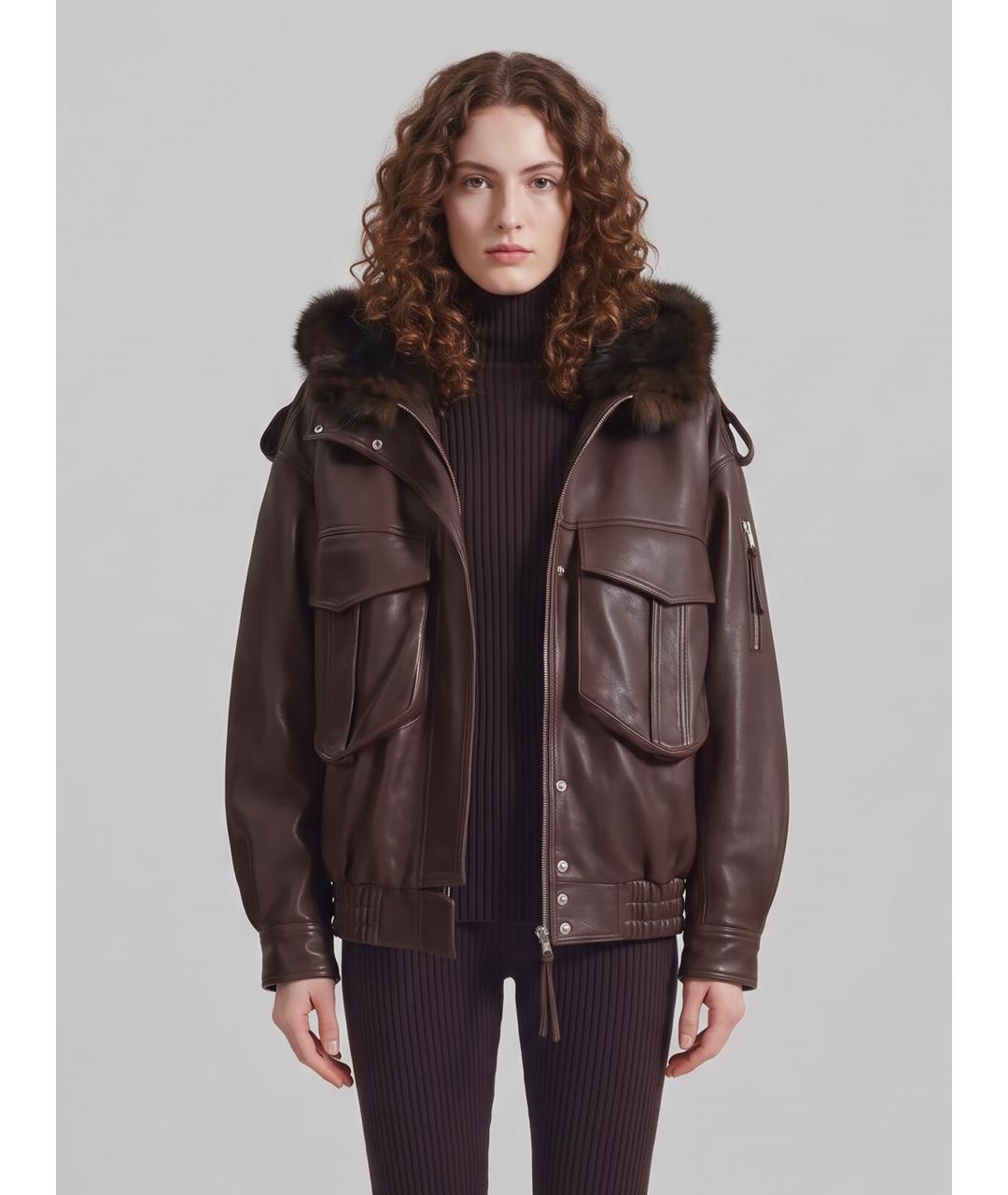 THE FRANKIE SHOP Коричневая кожаная куртка, фото 4