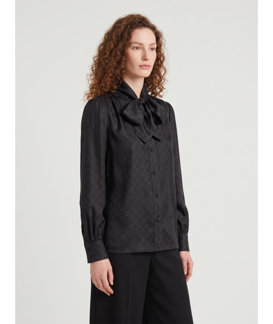 GUCCI Черная шелковая блузы, фото 3