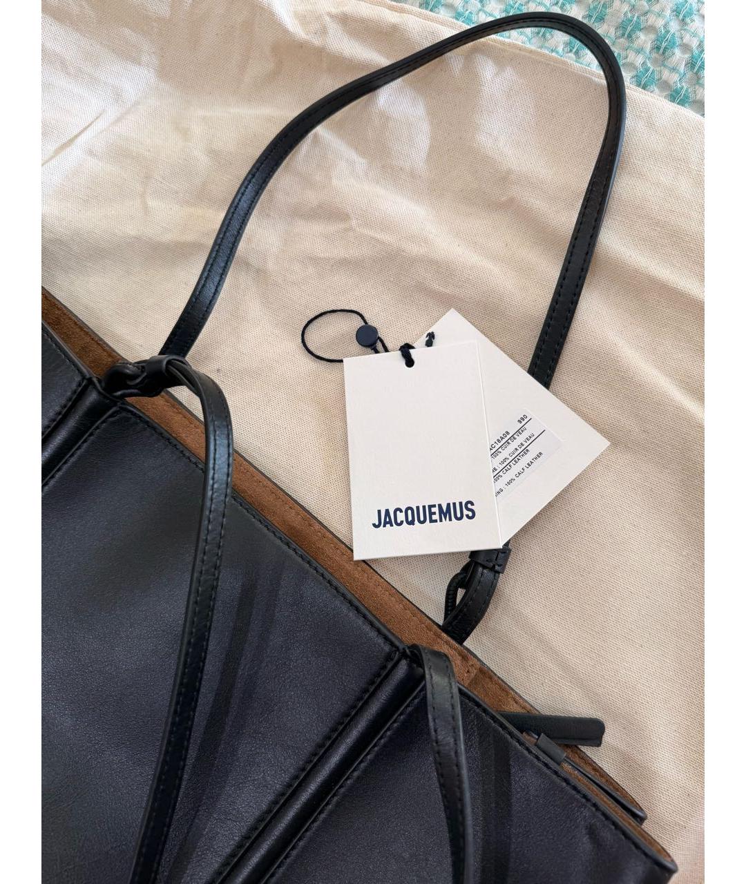 JACQUEMUS Черная кожаная сумка через плечо, фото 5