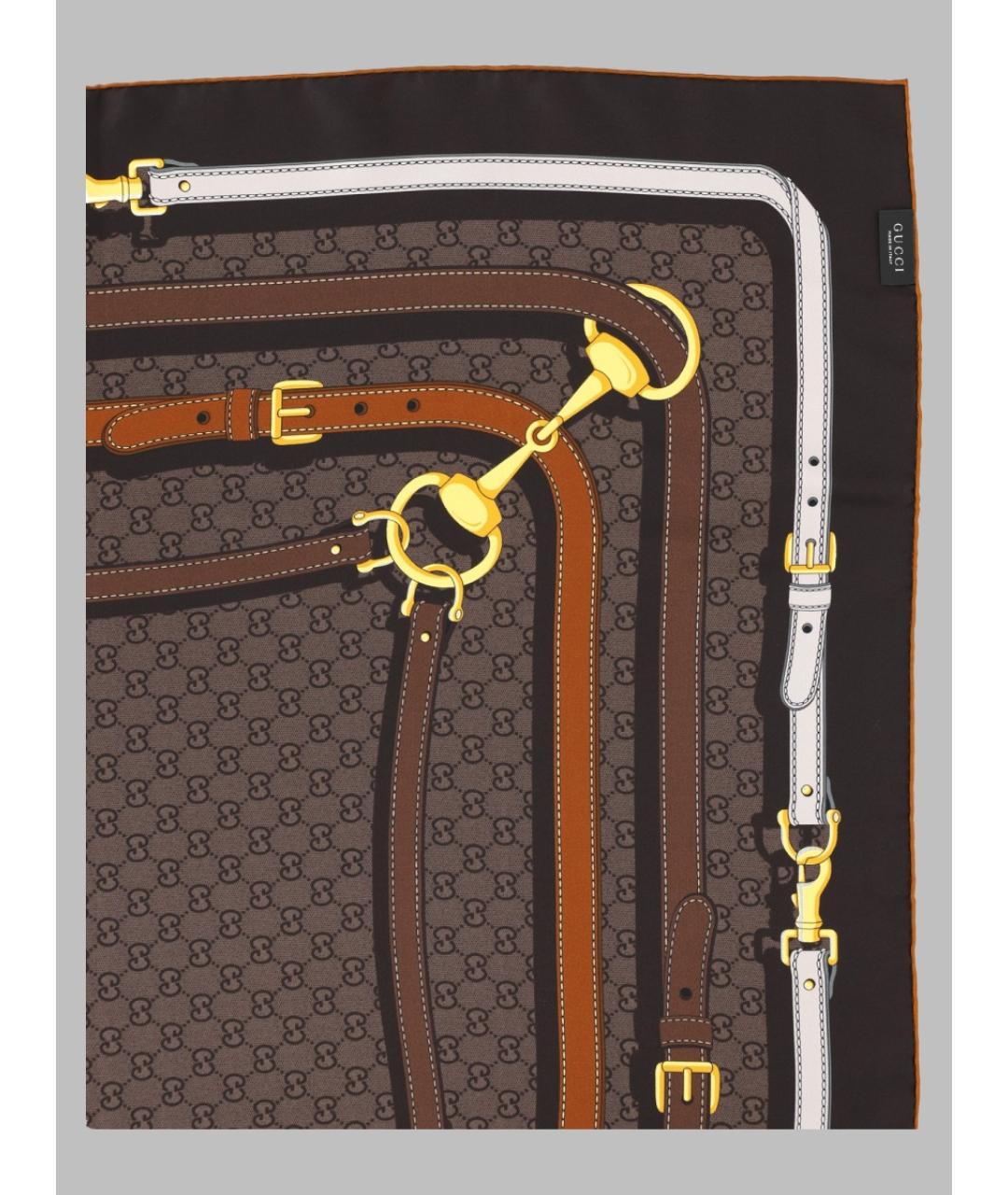 GUCCI Коричневый шелковый платок, фото 2