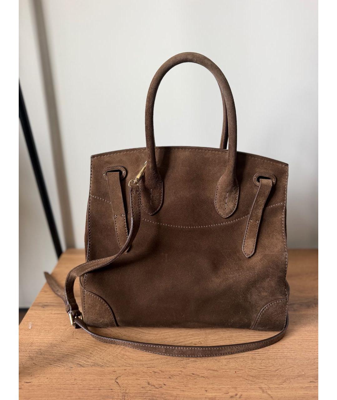 RALPH LAUREN Коричневая замшевая сумка тоут, фото 3