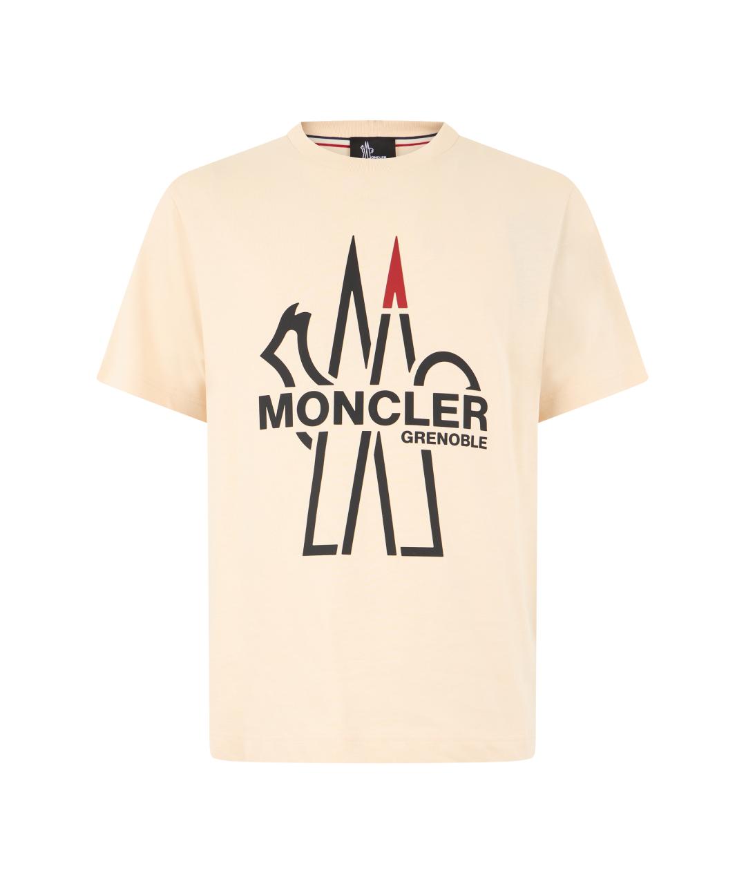 MONCLER GRENOBLE Бежевая хлопковая футболка, фото 1