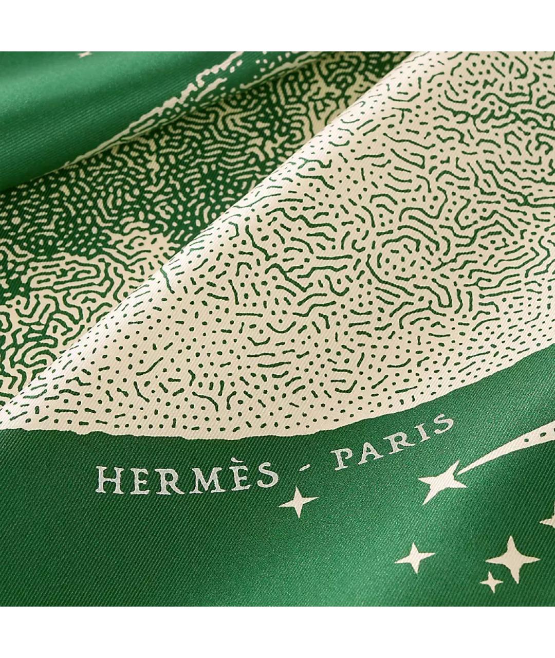 HERMES Зеленый шелковый платок, фото 2
