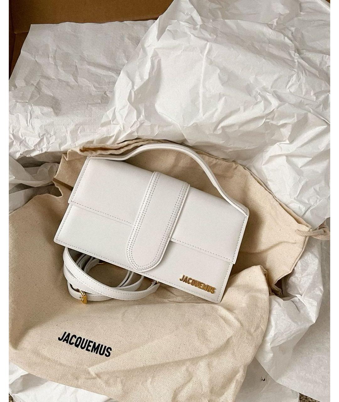 JACQUEMUS Белая кожаная сумка с короткими ручками, фото 5