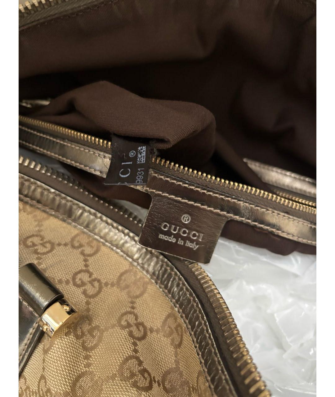 GUCCI Бежевая сумка с короткими ручками из канвы, фото 5