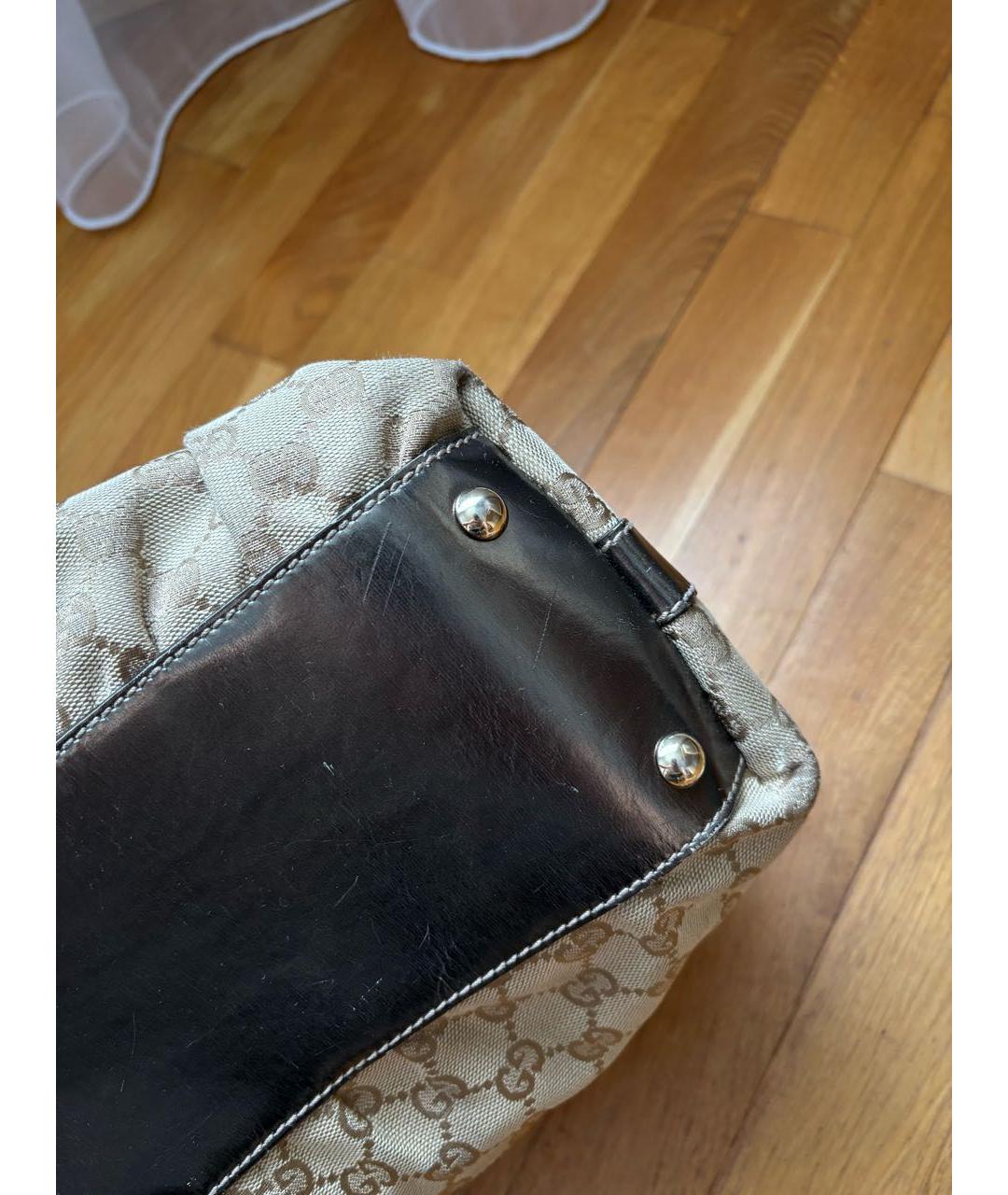 GUCCI Бежевая сумка с короткими ручками из канвы, фото 6