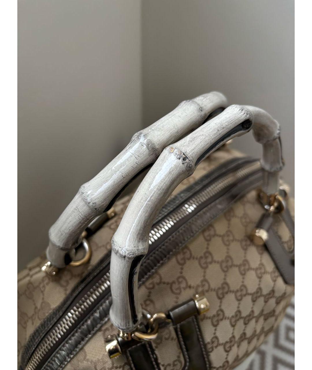 GUCCI Бежевая сумка с короткими ручками из канвы, фото 3