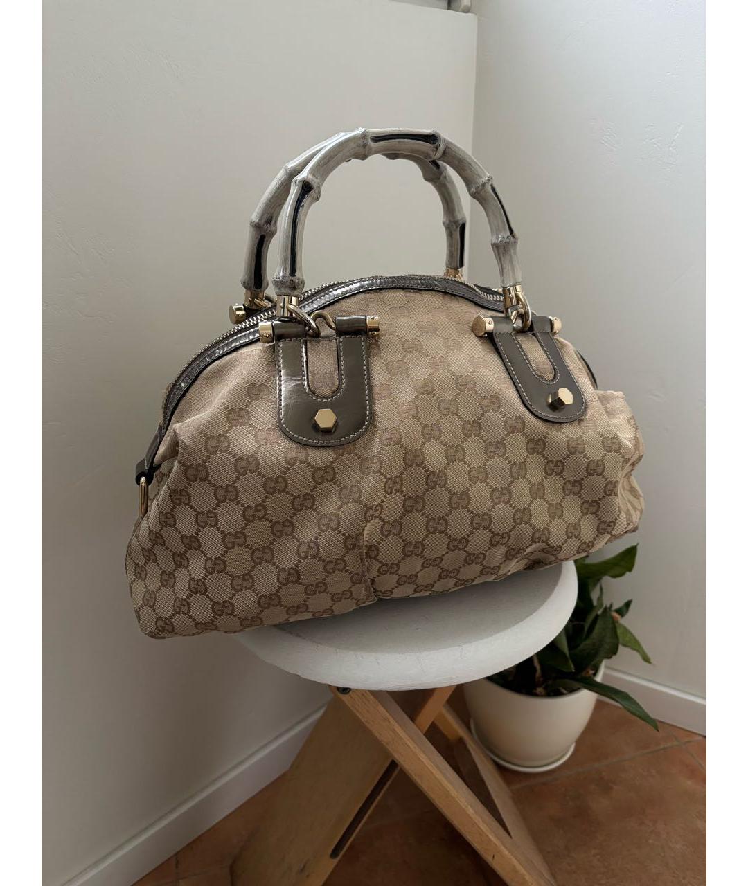 GUCCI Бежевая сумка с короткими ручками из канвы, фото 8