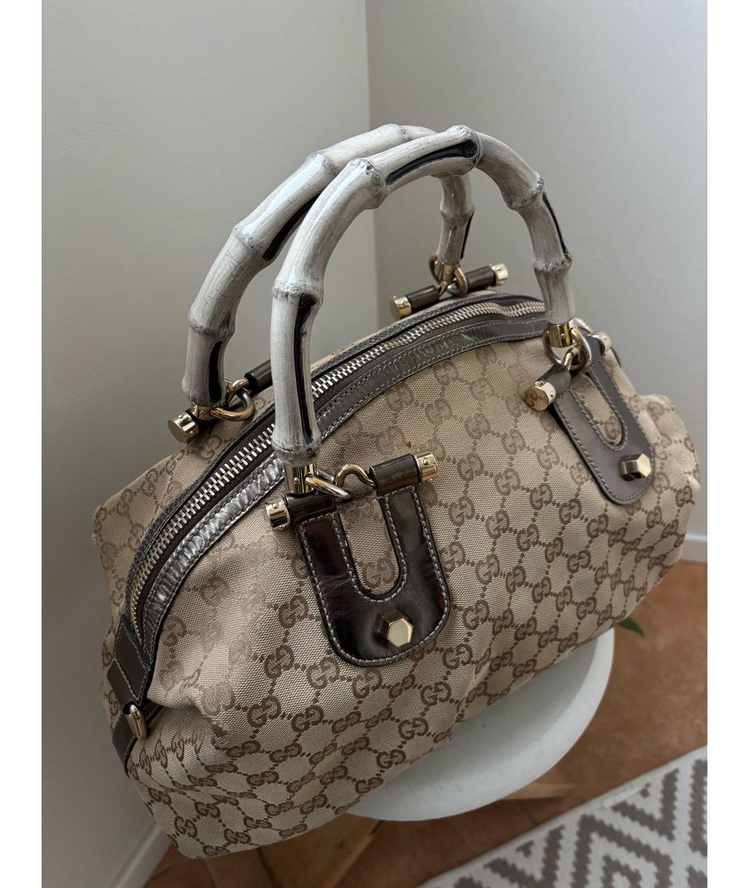 GUCCI Бежевая сумка с короткими ручками из канвы, фото 2