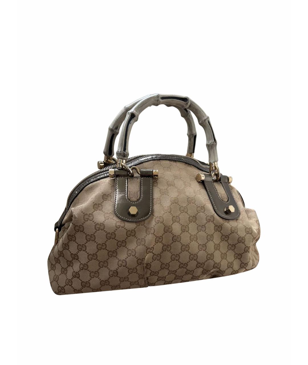 GUCCI Бежевая сумка с короткими ручками из канвы, фото 1