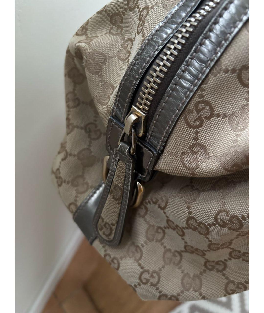 GUCCI Бежевая сумка с короткими ручками из канвы, фото 4