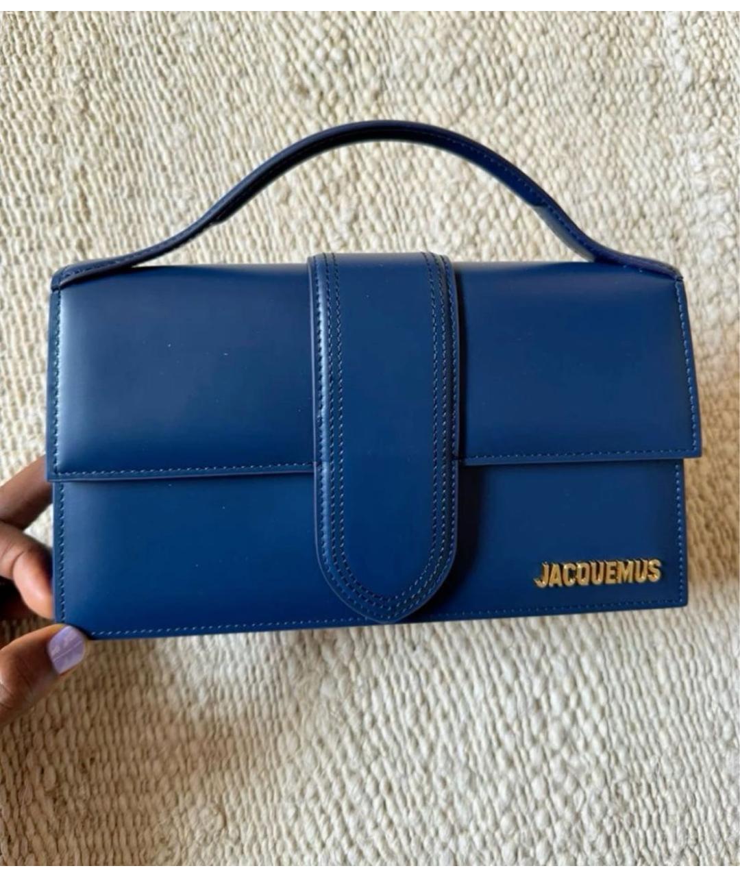JACQUEMUS Темно-синяя кожаная сумка с короткими ручками, фото 4