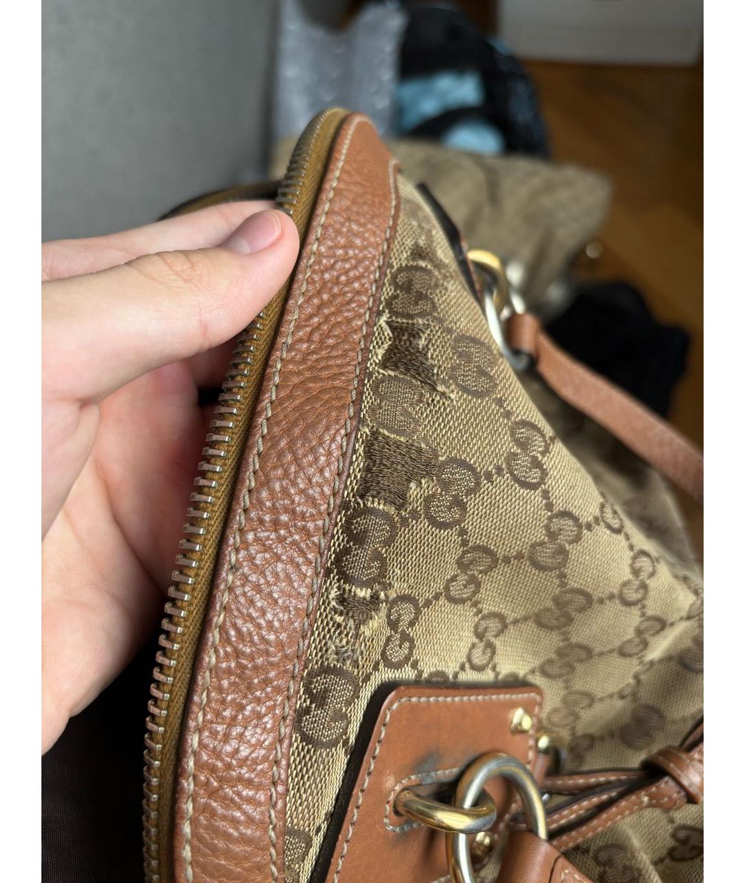GUCCI Бежевая сумка тоут из канвы, фото 6