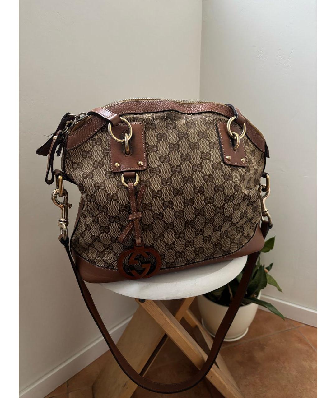 GUCCI Бежевая сумка тоут из канвы, фото 8