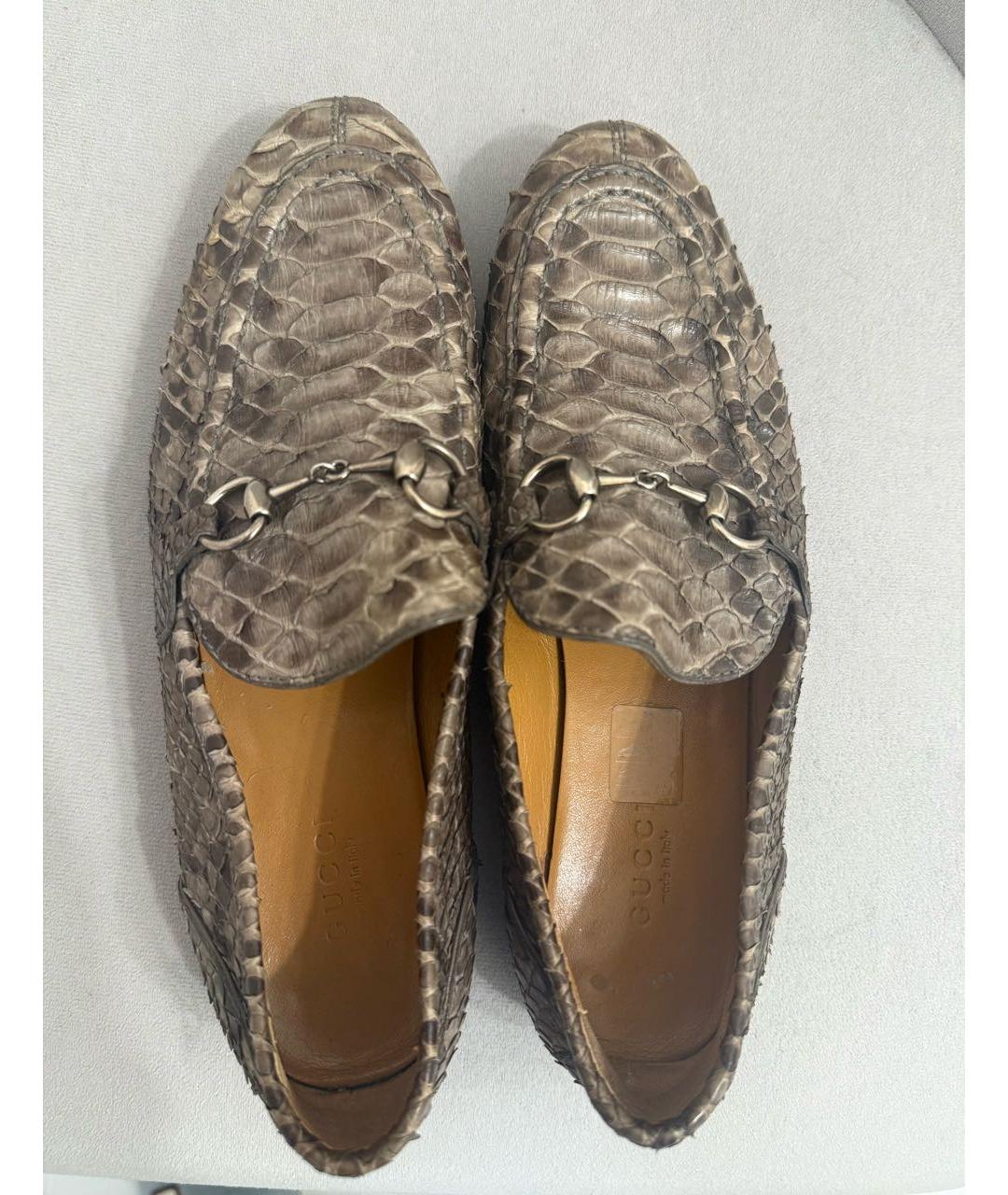 GUCCI Бежевые лоферы из кожи питона, фото 3