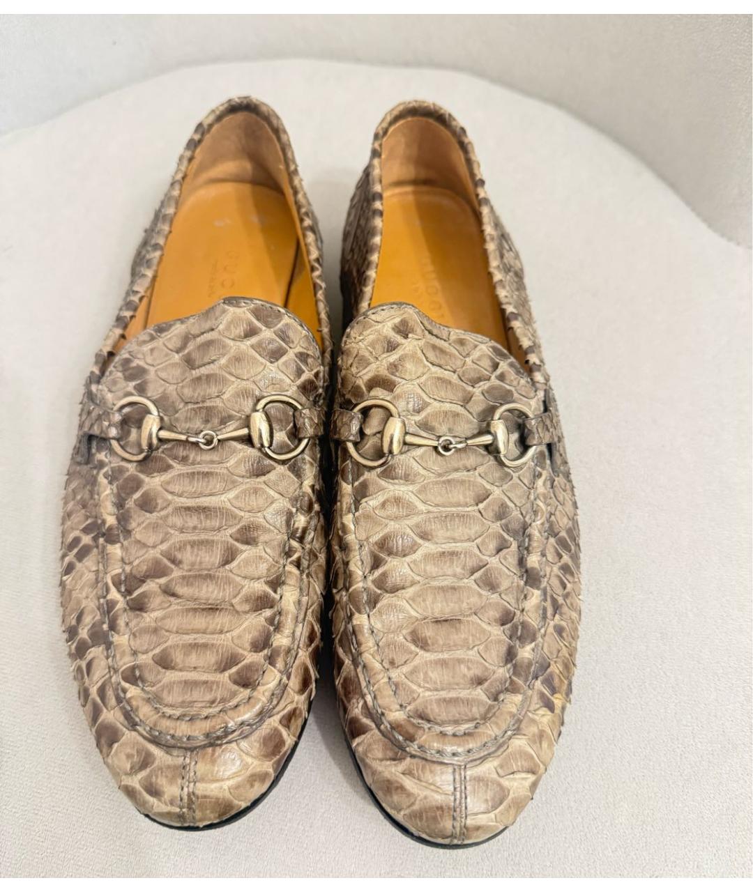 GUCCI Бежевые лоферы из кожи питона, фото 4