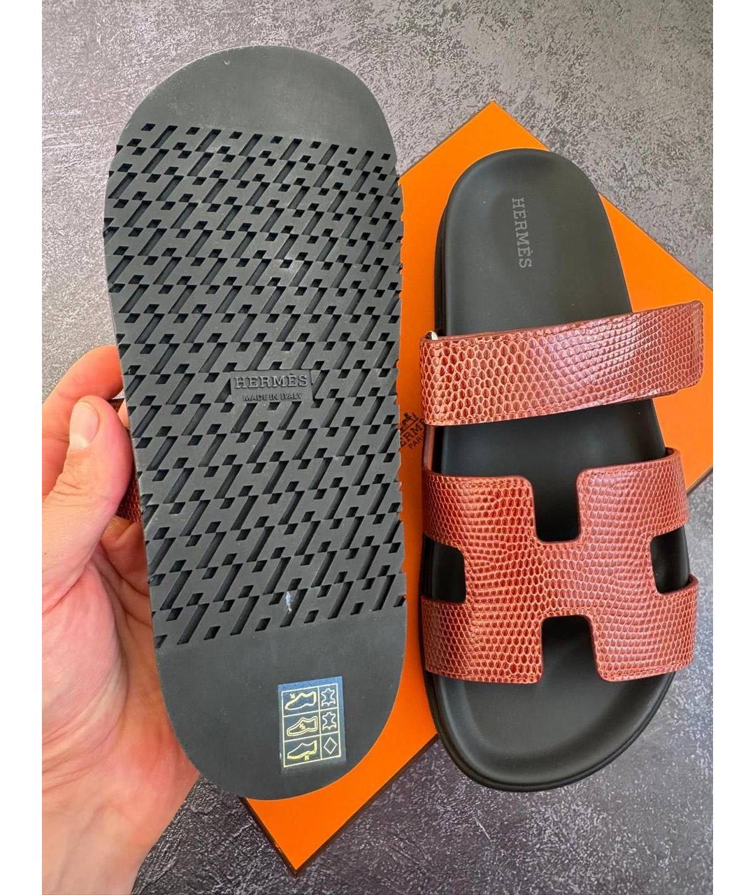 HERMES Оранжевые кожаные шлепанцы, фото 4