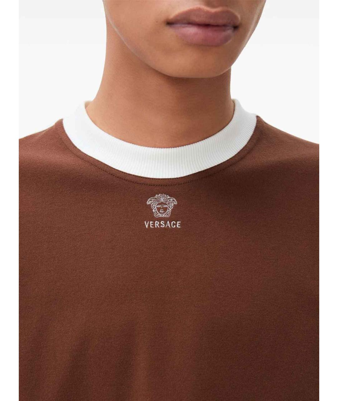 VERSACE Коричневая хлопковая футболка, фото 4