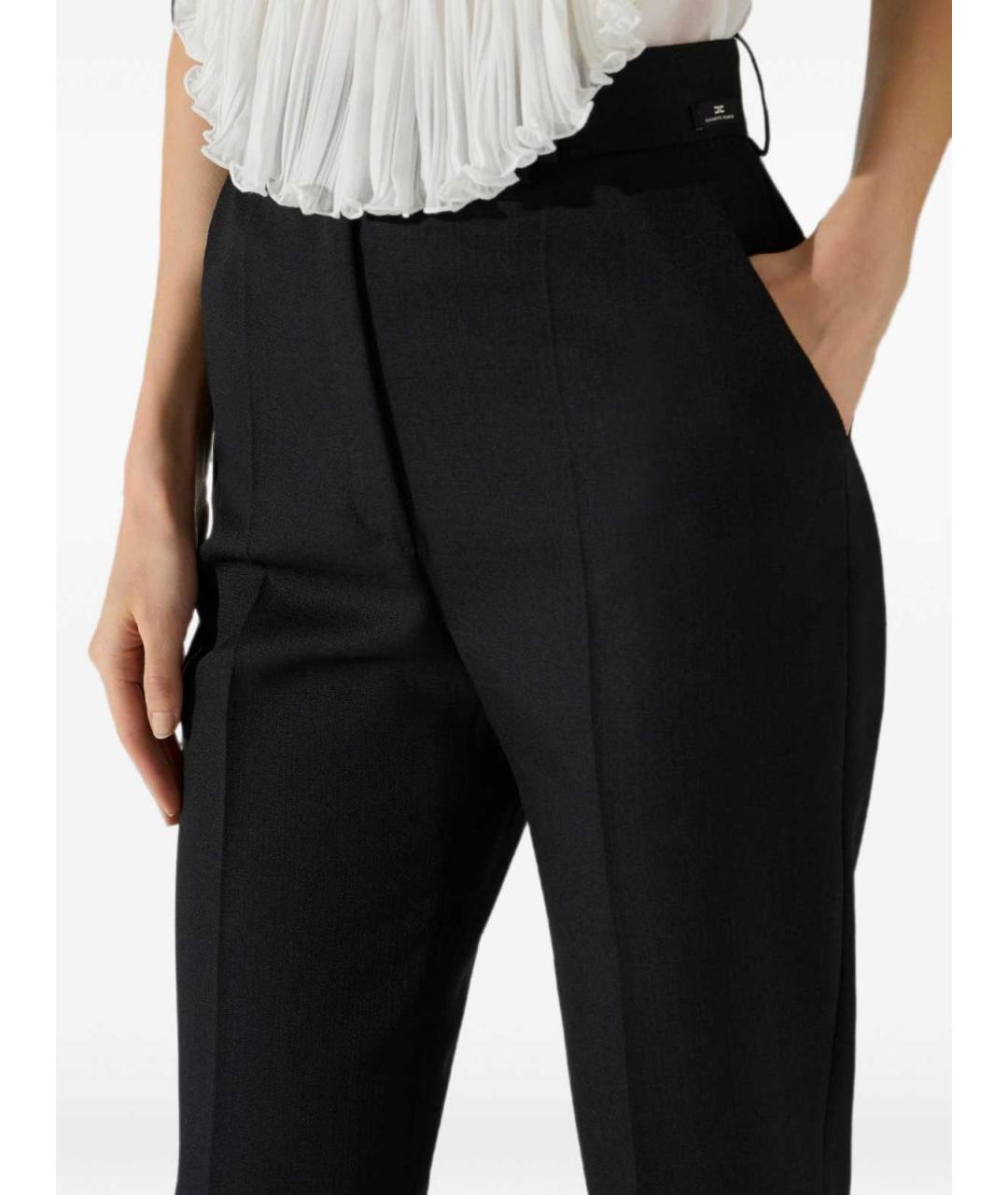 ELISABETTA FRANCHI Черные шерстяные прямые брюки, фото 4