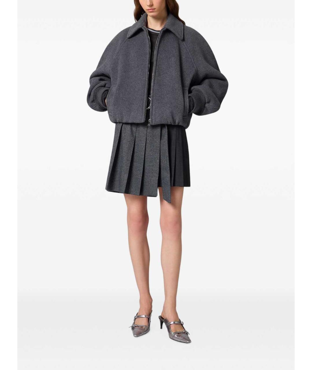 MSGM Серая шерстяная юбка мини, фото 5