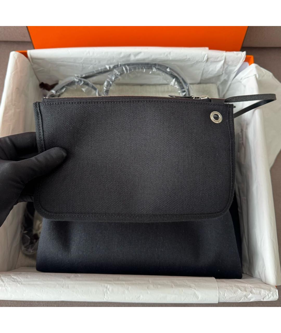 HERMES Черная сумка через плечо из канвы, фото 5