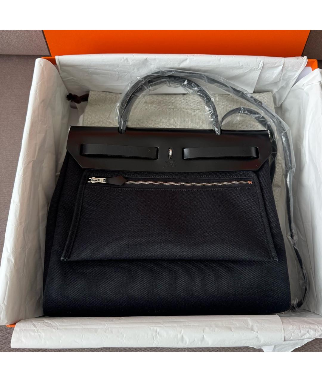 HERMES Черная сумка через плечо из канвы, фото 3