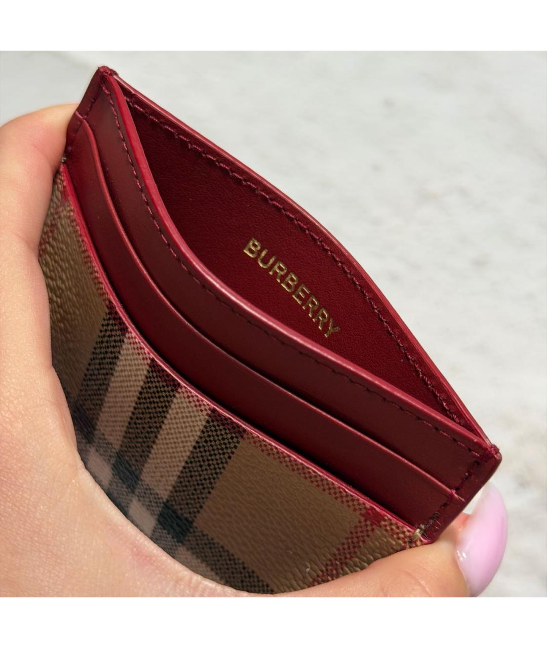 BURBERRY Бордовый кожаный кардхолдер, фото 4
