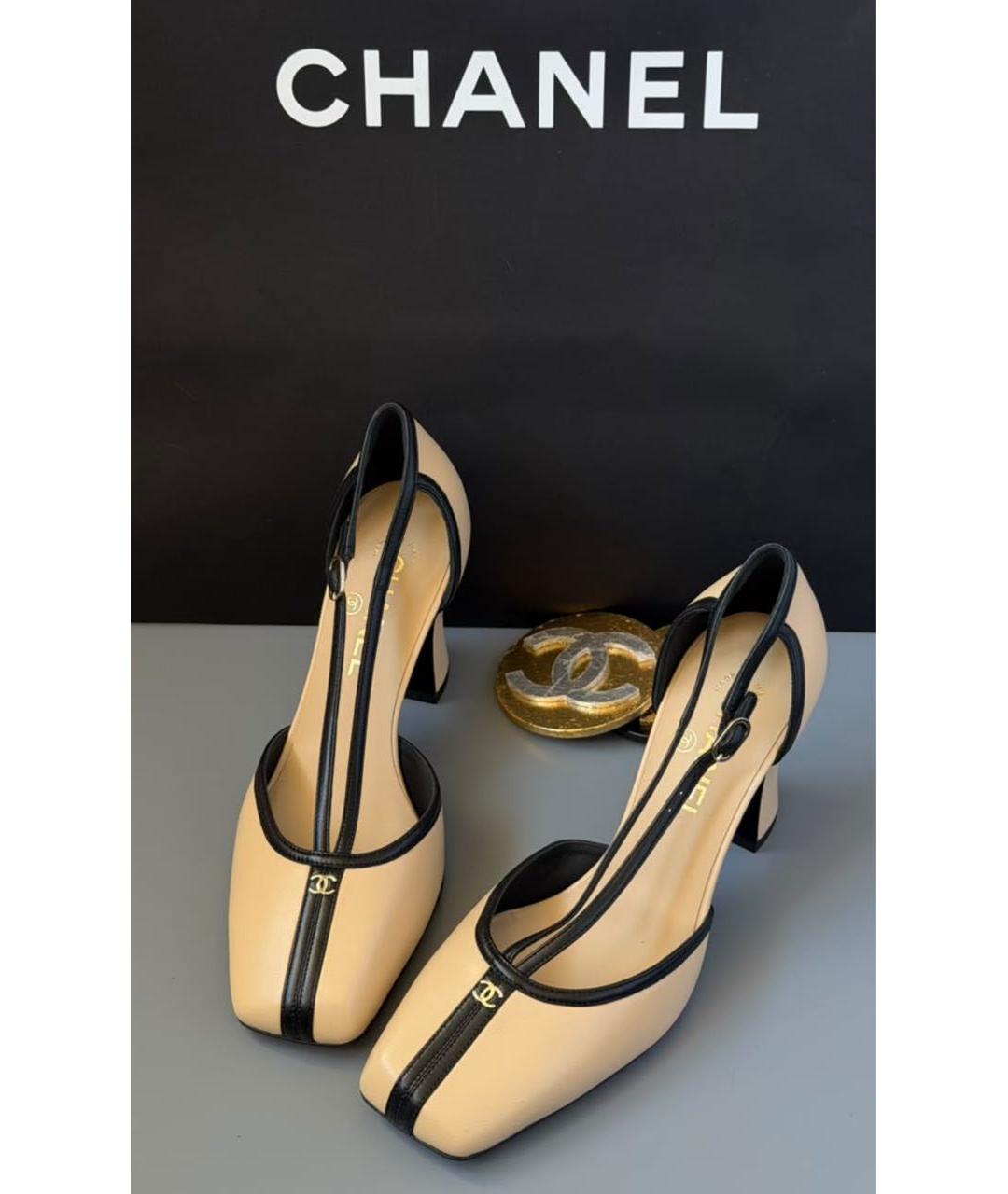 CHANEL Бежевые кожаные туфли, фото 2