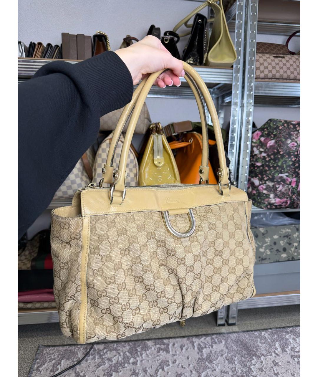 GUCCI Бежевая тканевая сумка тоут, фото 2