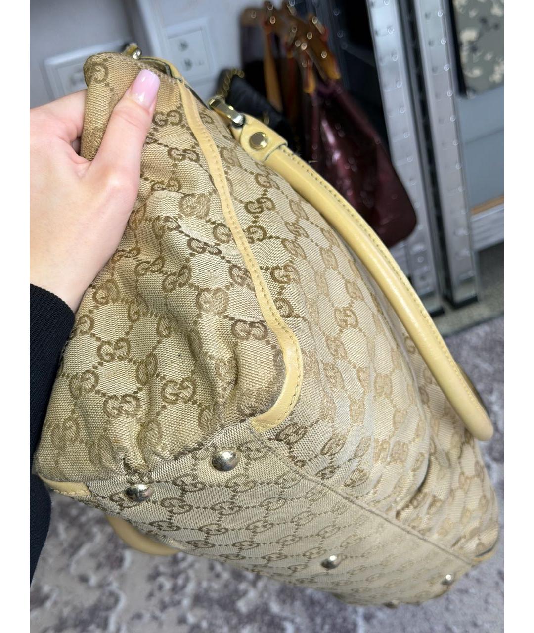 GUCCI Бежевая тканевая сумка тоут, фото 6