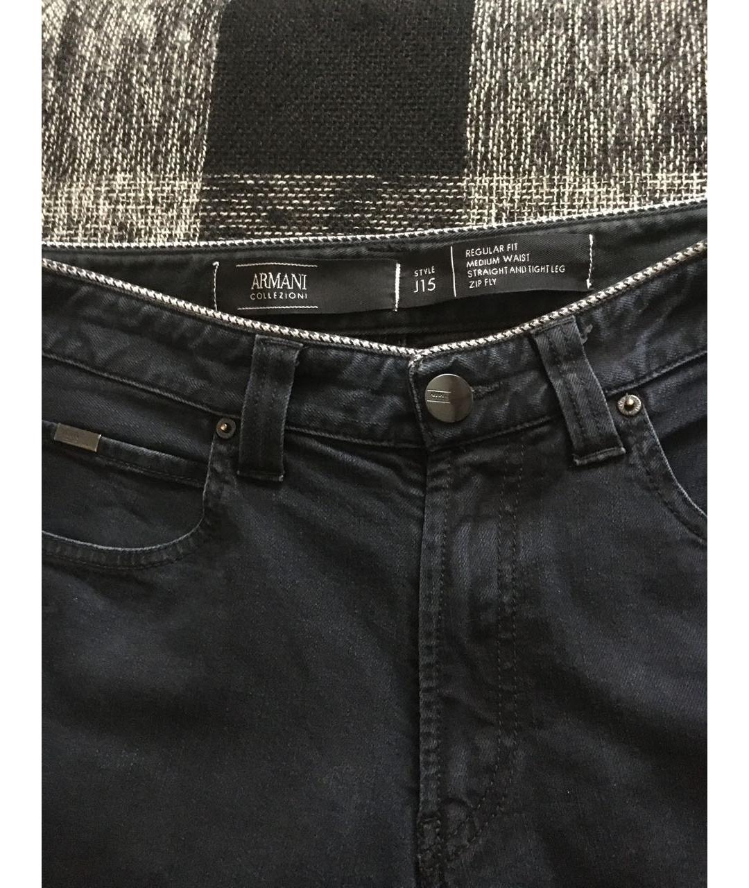 ARMANI COLLEZIONI Темно-синие хлопко-эластановые прямые джинсы, фото 4