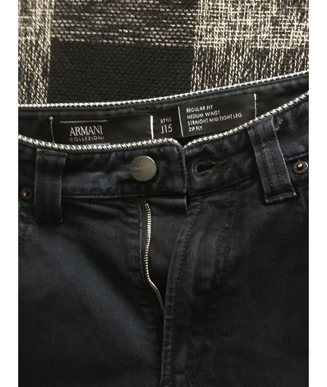 ARMANI COLLEZIONI Темно-синие хлопко-эластановые прямые джинсы, фото 3