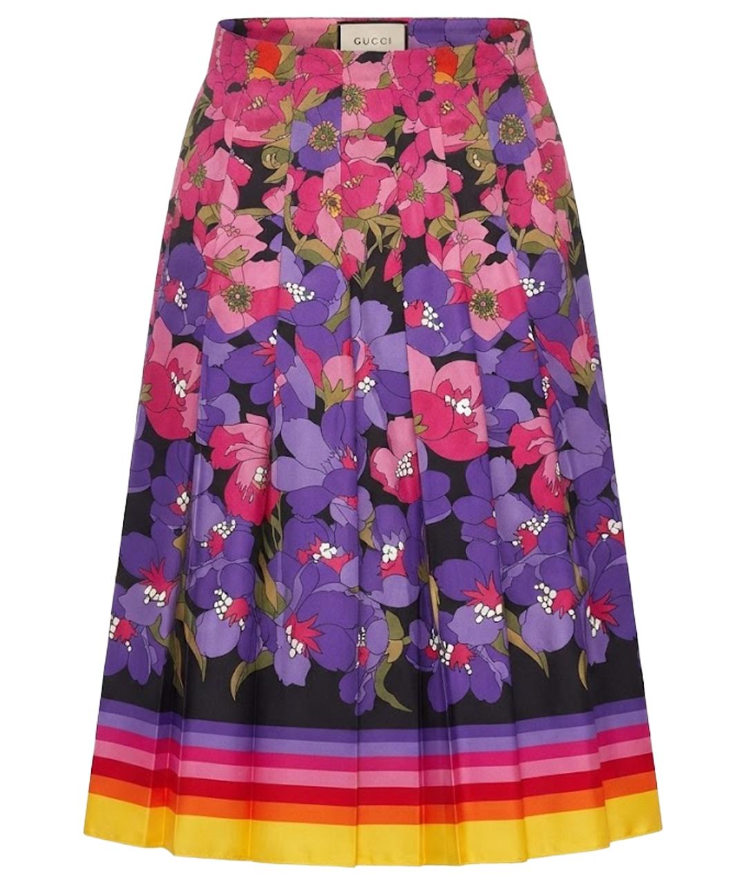 GUCCI Мульти шелковая юбка миди, фото 1