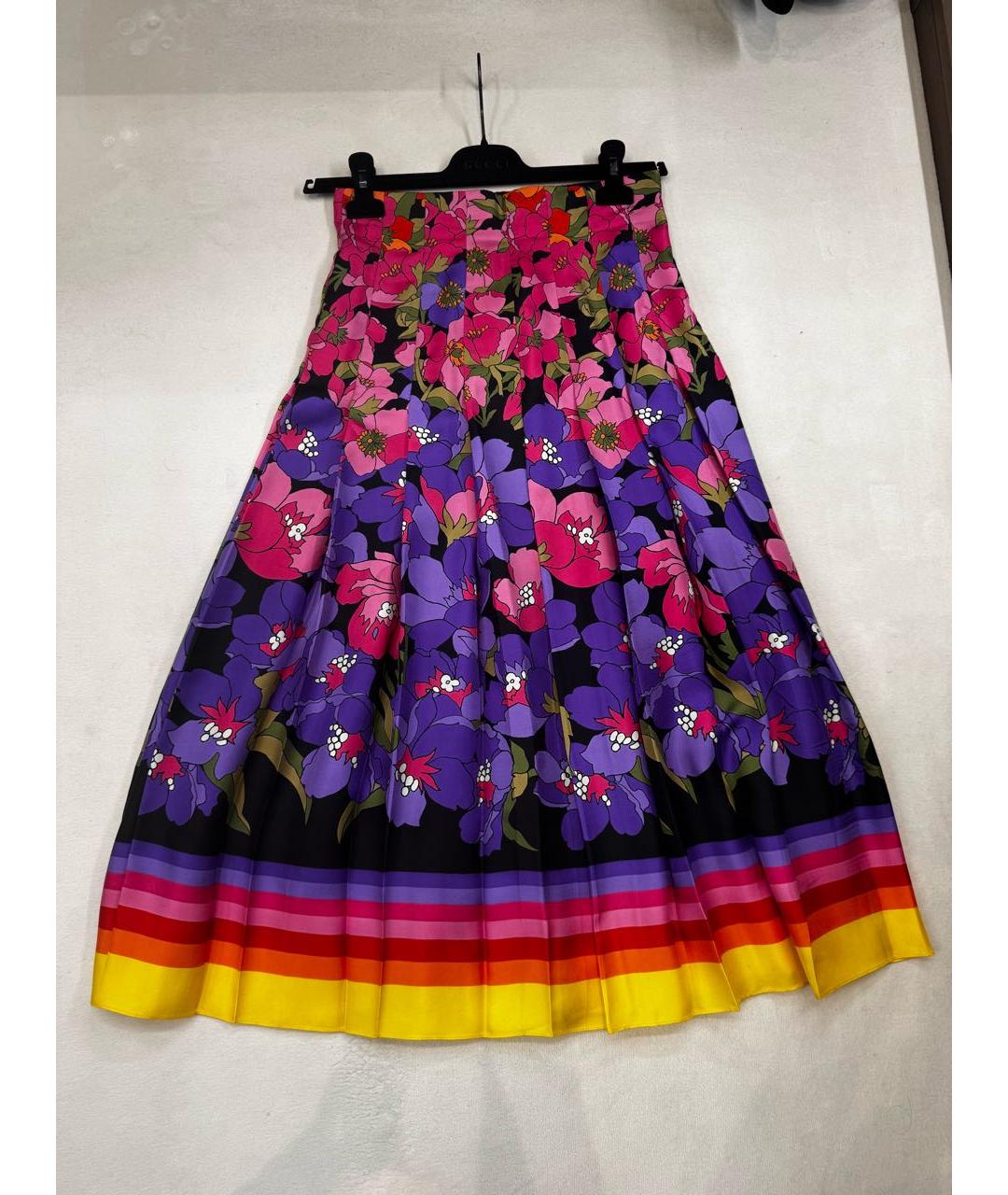GUCCI Мульти шелковая юбка миди, фото 8