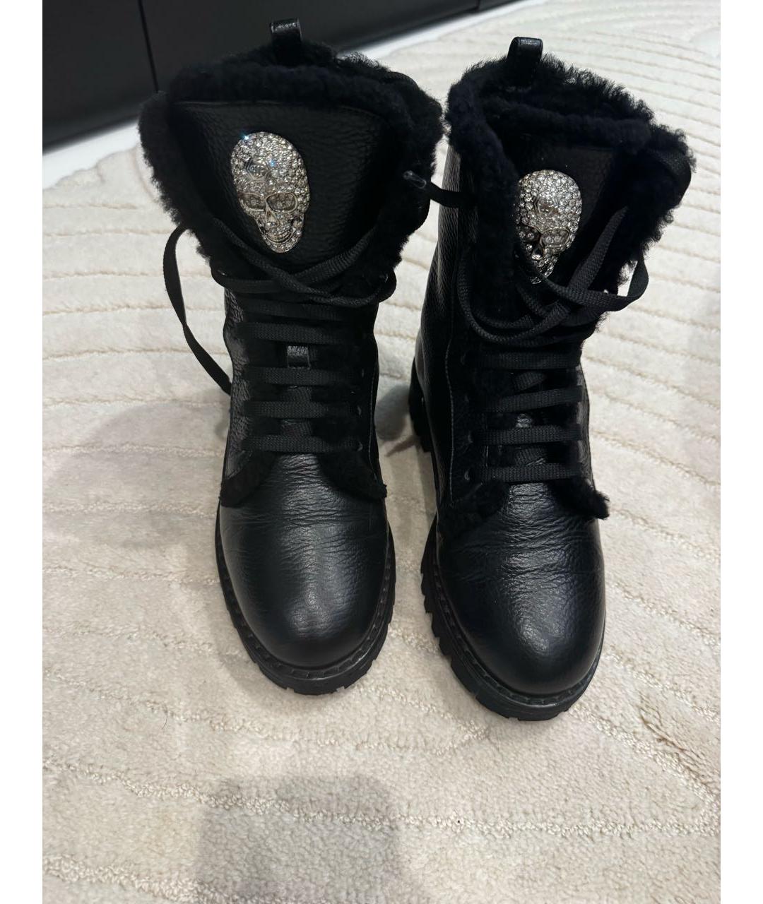 PHILIPP PLEIN Черные кожаные ботинки, фото 2