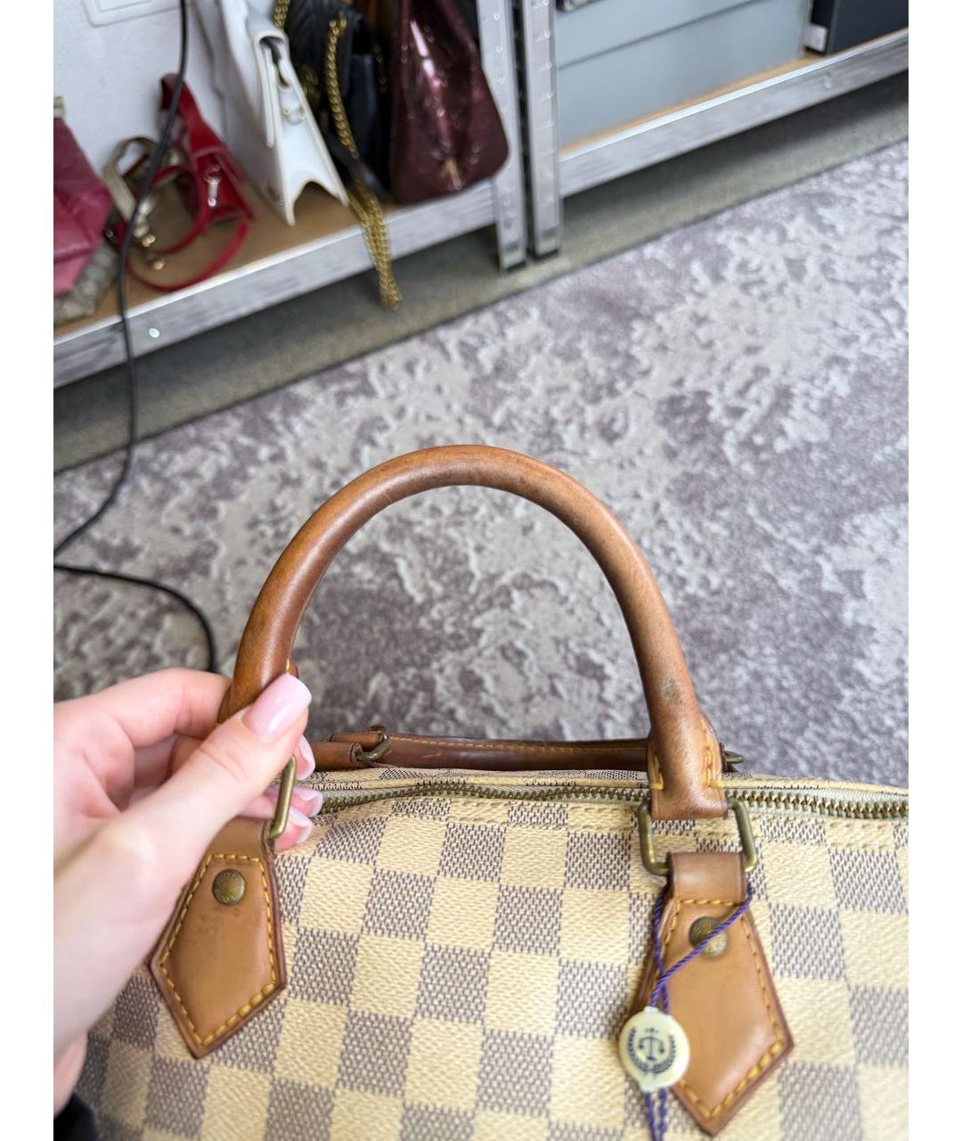 LOUIS VUITTON Бежевая кожаная сумка тоут, фото 5