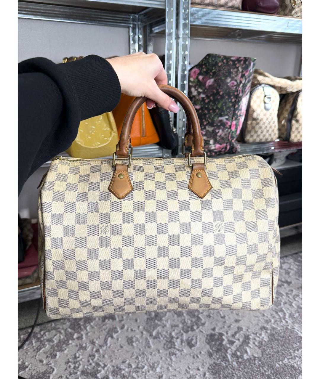 LOUIS VUITTON Бежевая кожаная сумка тоут, фото 9
