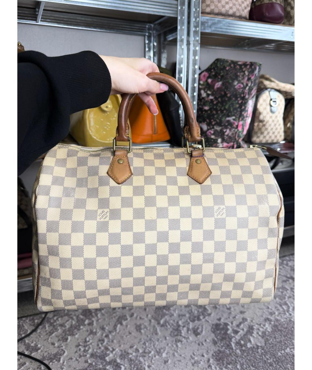 LOUIS VUITTON Бежевая кожаная сумка тоут, фото 3